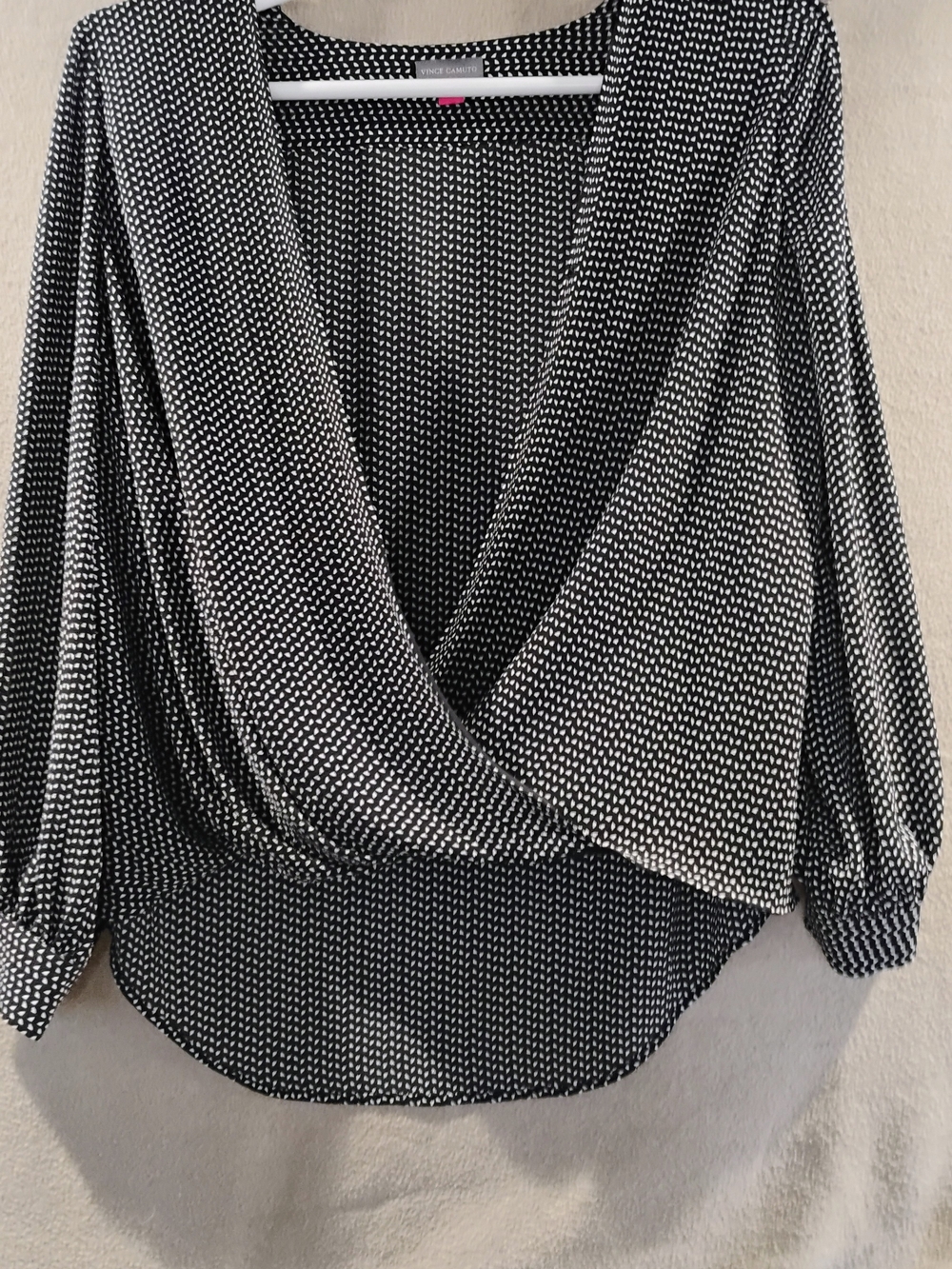Vince Camuto Black & White Printed Surplice Wrap Blouse